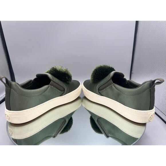 TORY BURCH Pom Pom Satin Platform Sneaker In Green - Daphne Style - Picture 6 of 13